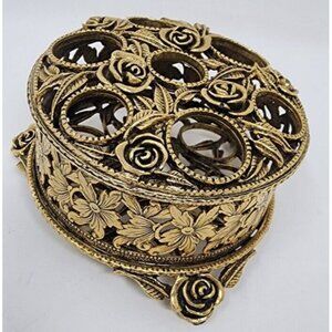 Vintage Ornate Musi Vanity Lipstick Makeup Holder Roses Footed Gold Brass